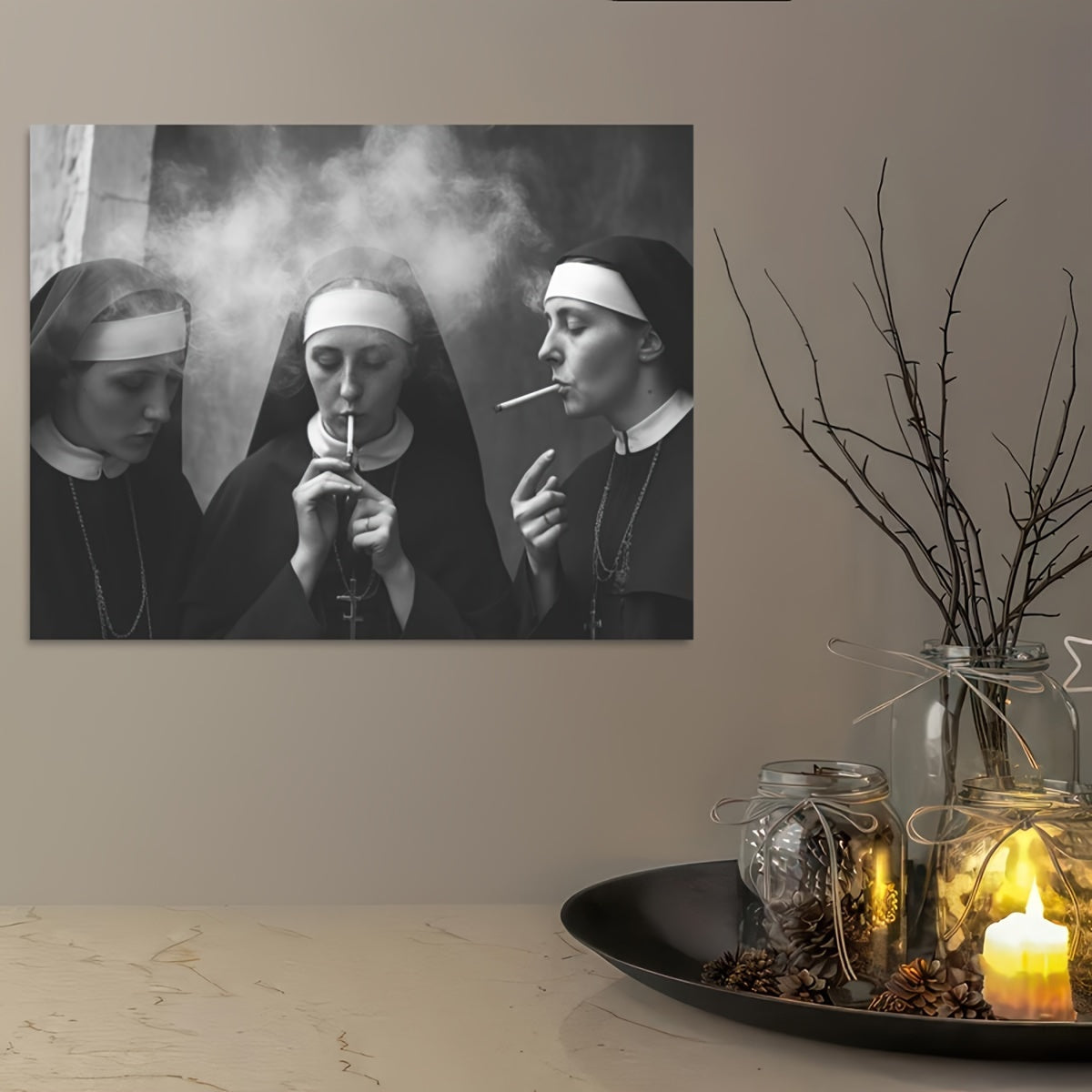 Impression sur Toile Vintage – Nonne Fumant