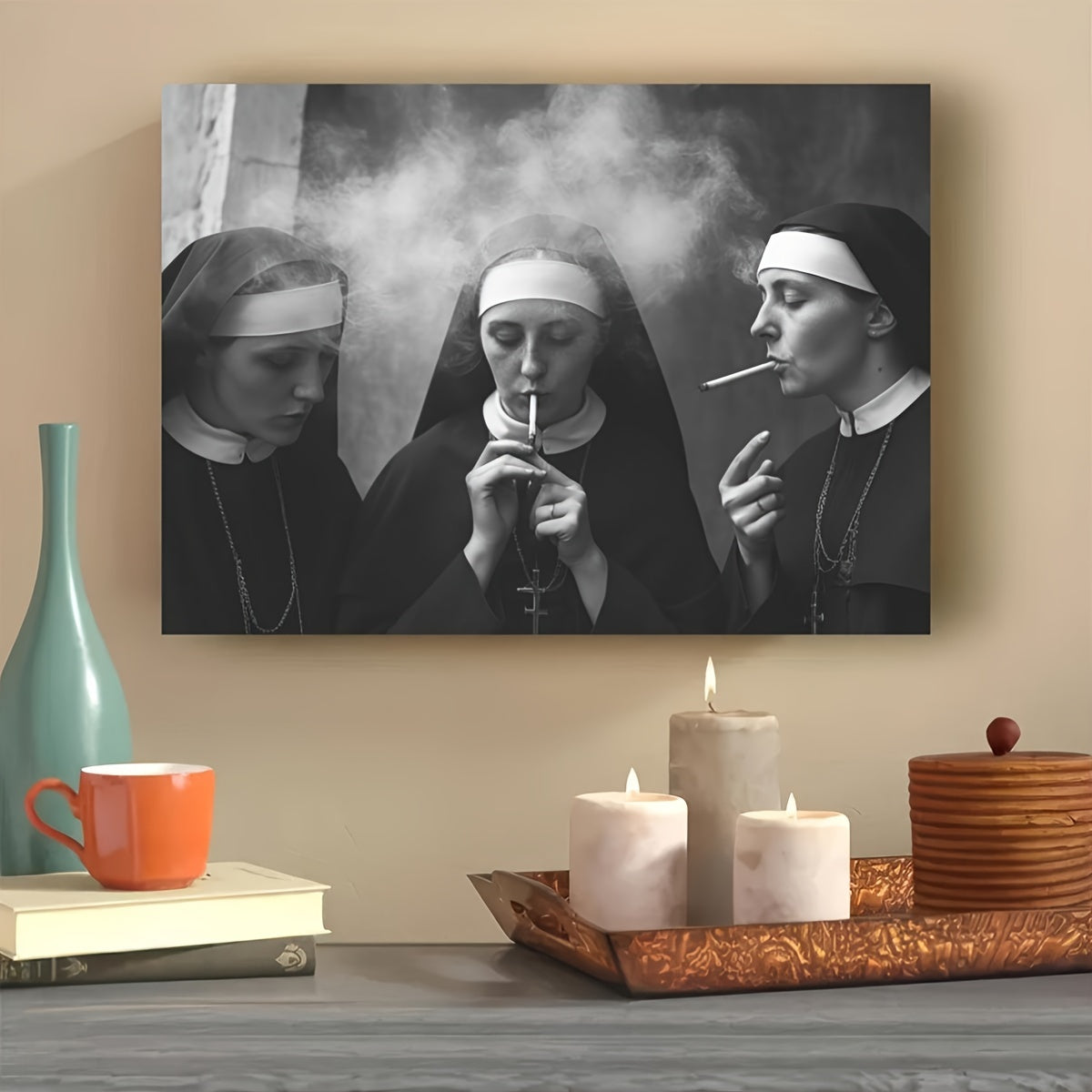 Impression sur Toile Vintage – Nonne Fumant